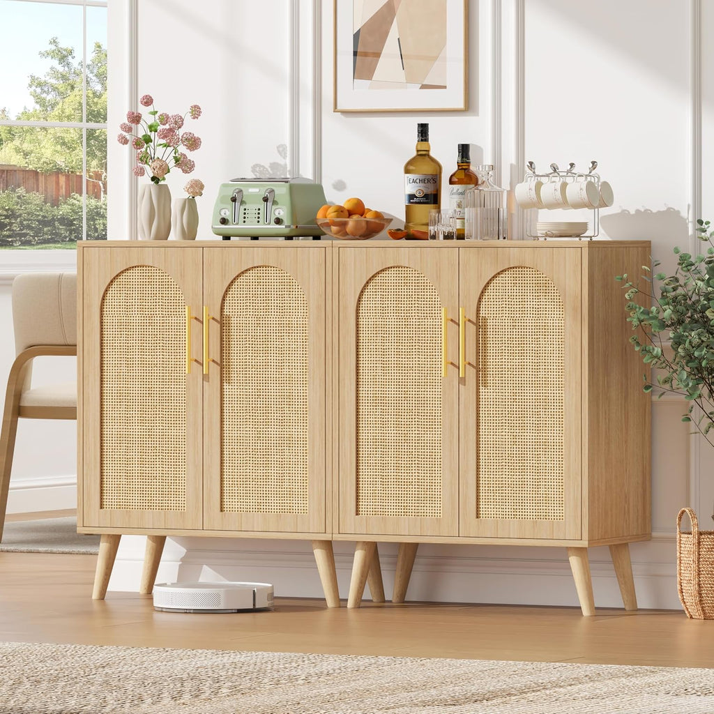 Keehusux Rattan Storage Cabinet with 2 Doors & Adjustable Shelf, Natural
