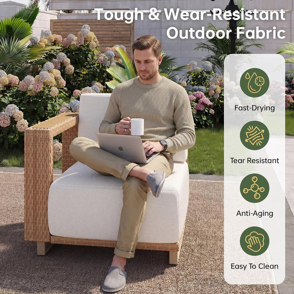 Aoxun Patio Furniture Set, 6 Piece Outdoor Sofa Set, Yellow/Beige