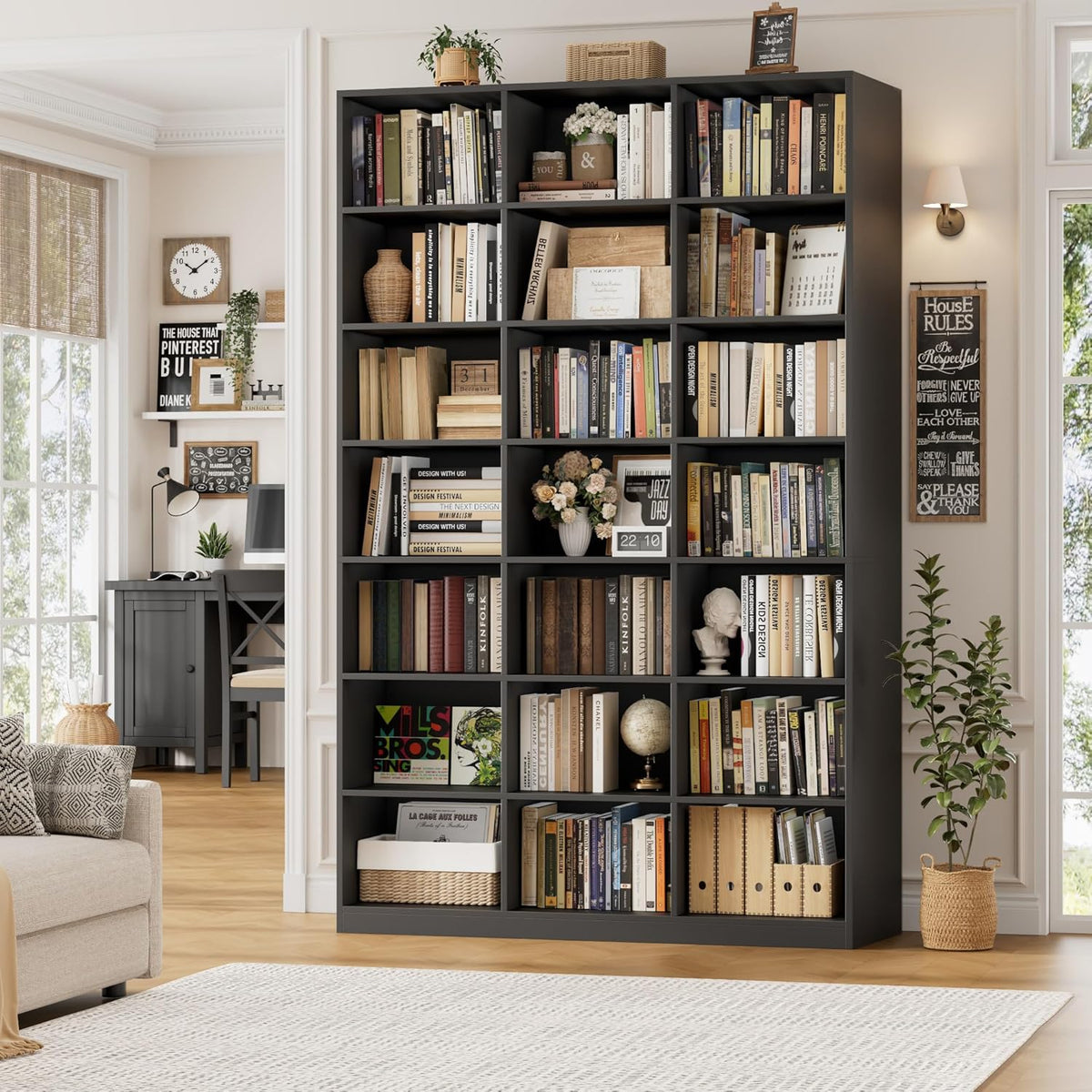 hostack 86" h triple wide bookshelf and bookcase shown in use