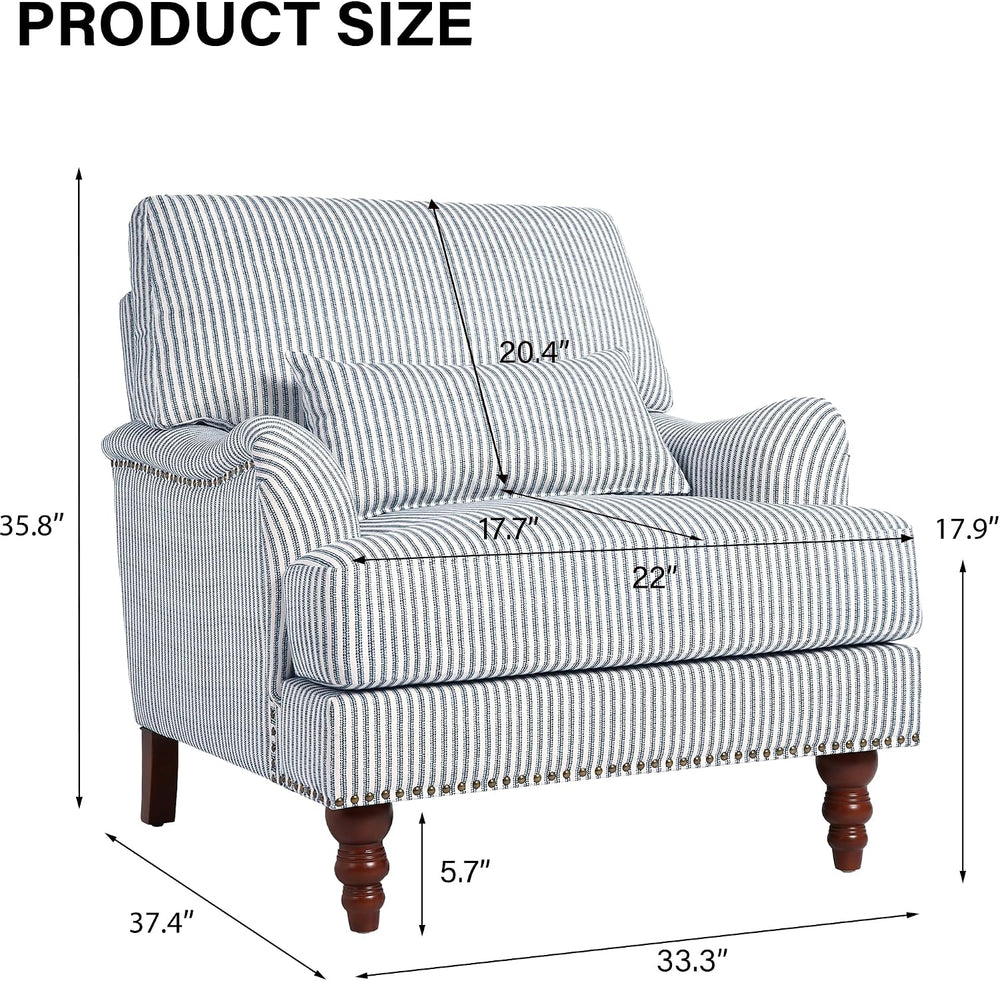 Mid-Century Modern Accent Chair with Lumbar Pillow, Pinstripe Blue, 1 Pack