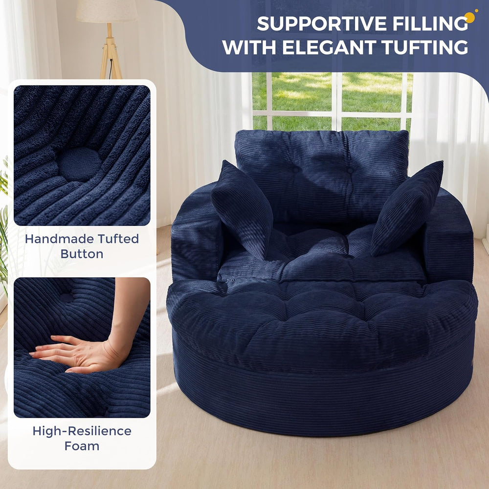 MAXYOYO Oversized Round Chaise Lounge Sofa, Boneless Chair with Ottoman
