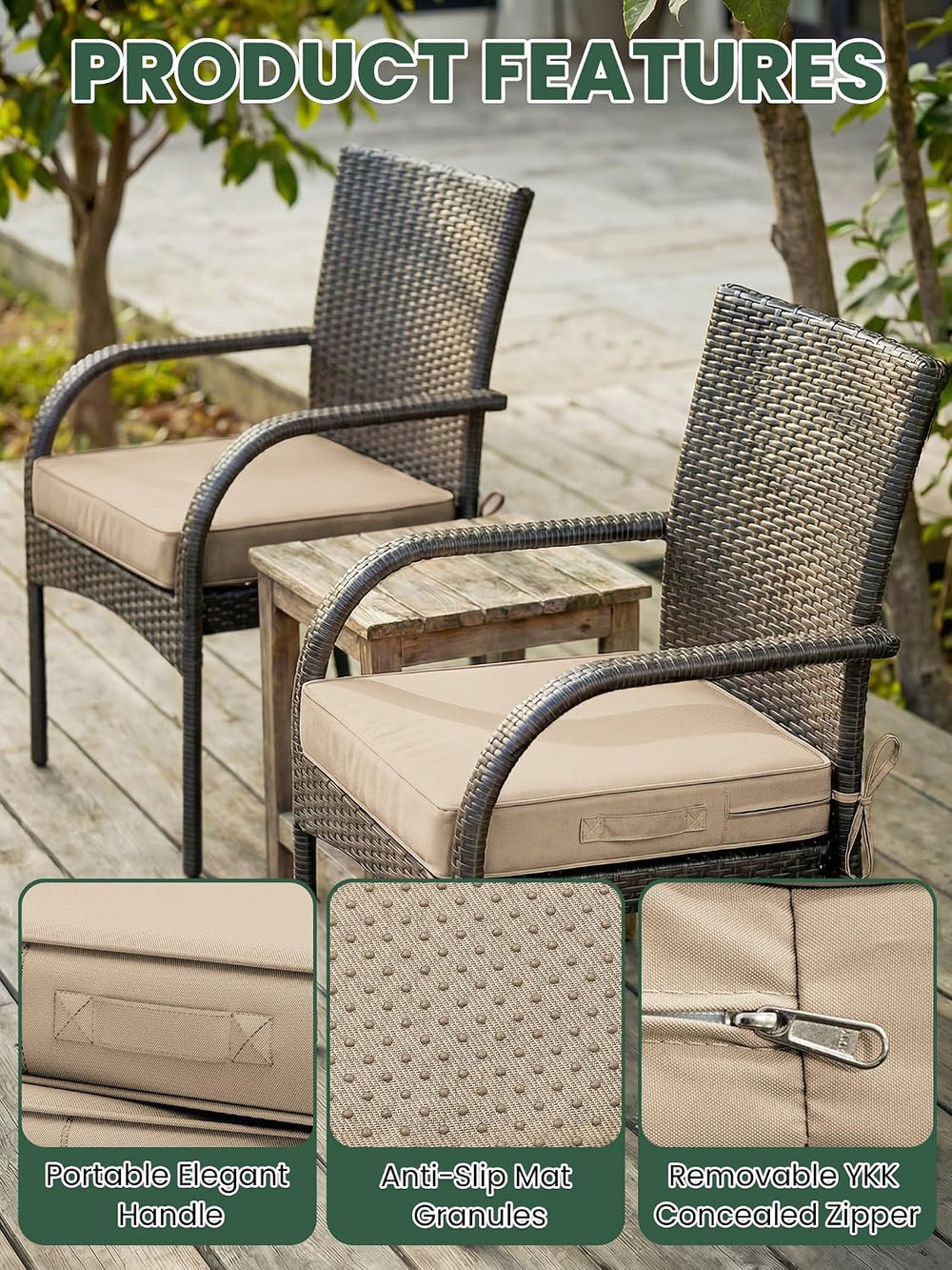 Outdoor Chair Cushions 19x19x4 Inch with Handles and Ties Cushion Set of 6