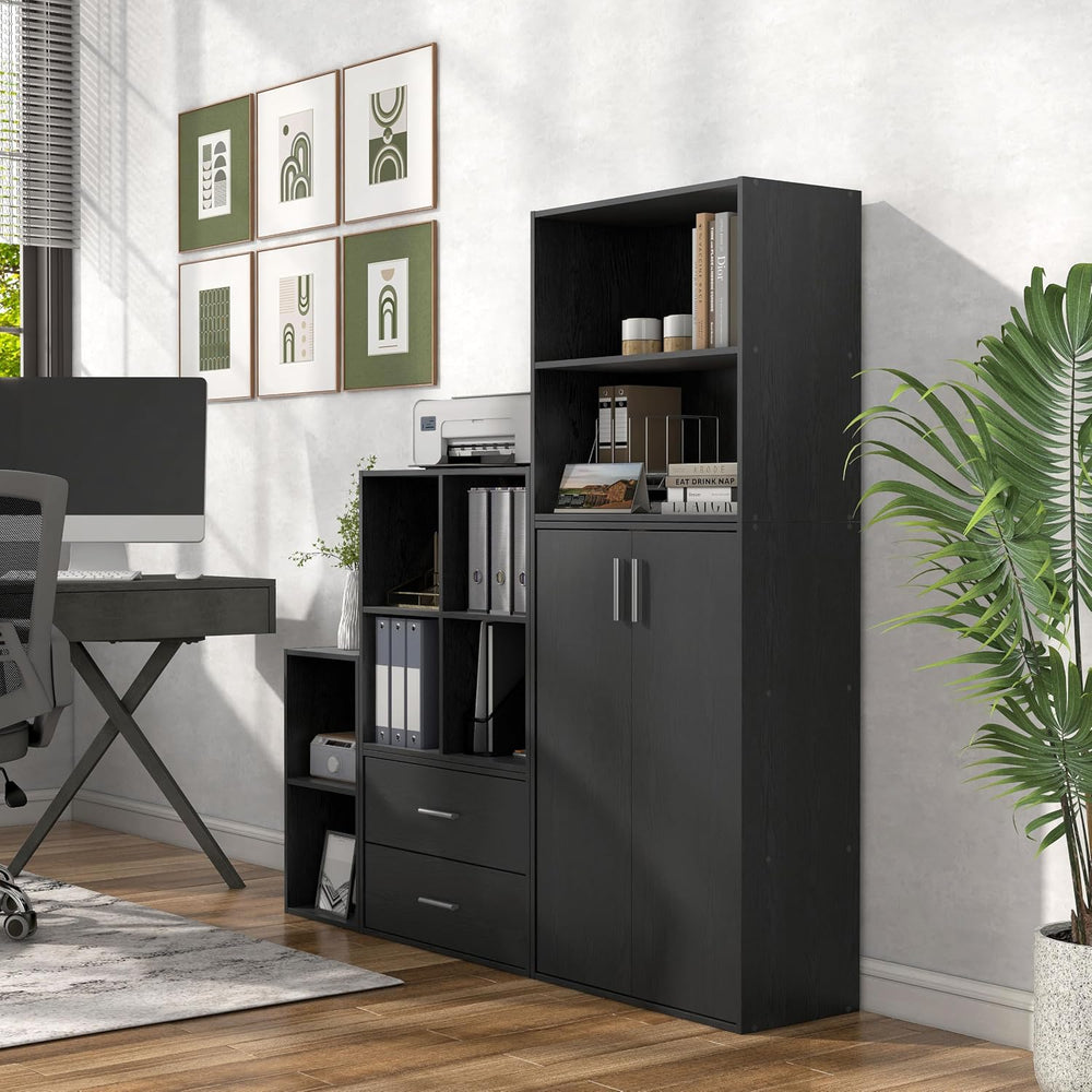 Homes: Inside + Out Apexa 3-Tier Stackable Wood Bookcase with Doors, Cube Sto...