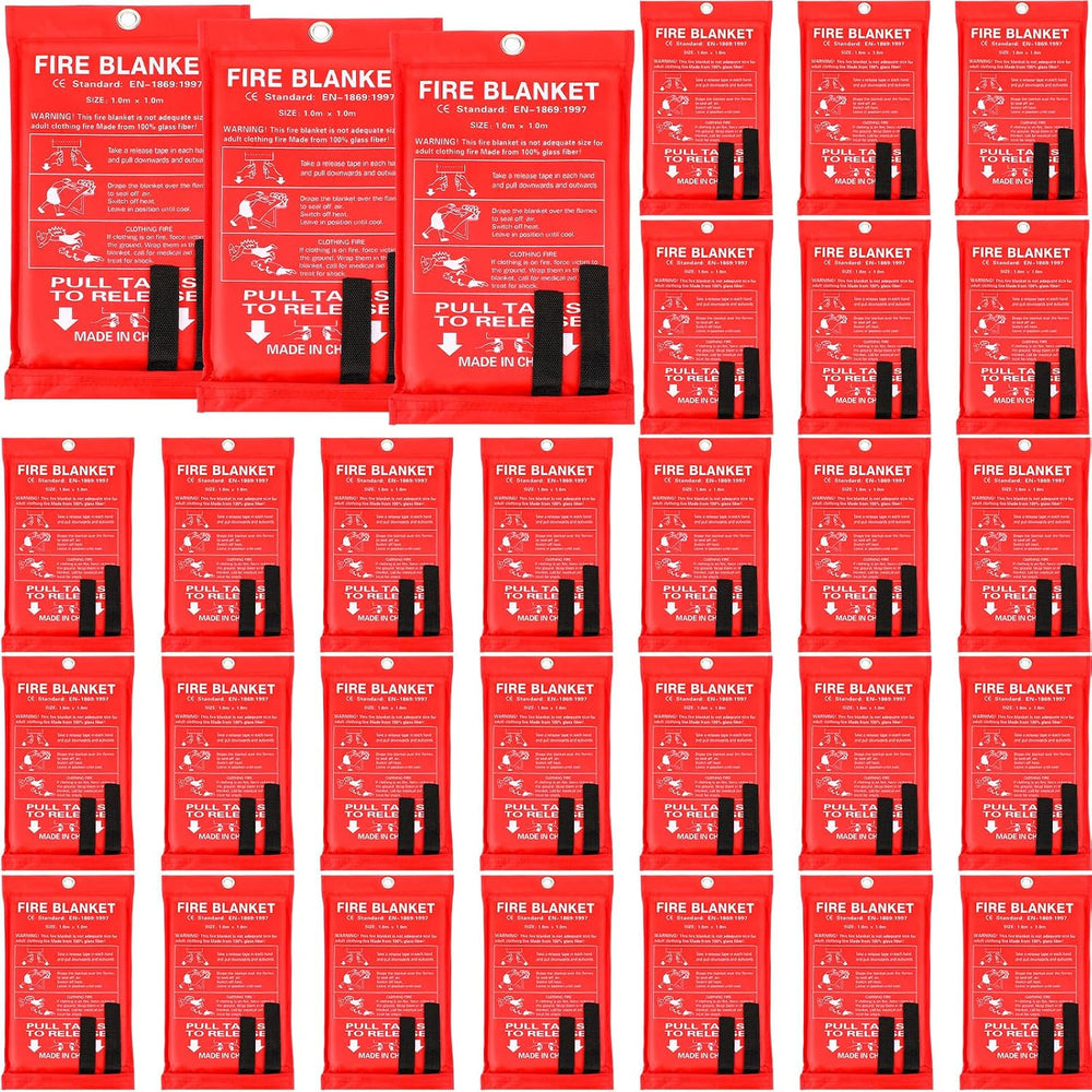 Macarrie 30 Pack 39” x 39” Fire Blanket Emergency for Home Kitchen, Red