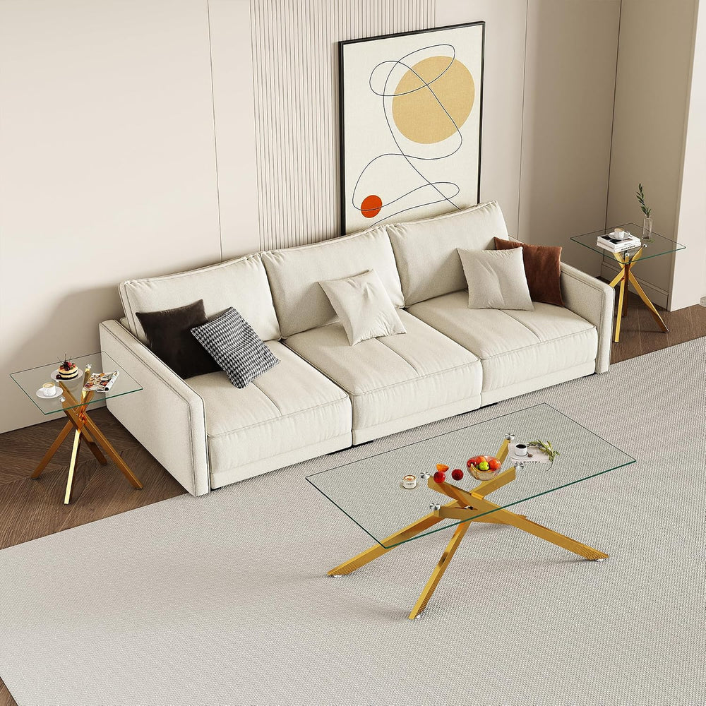 IANIYA Coffee Table Set of 3, Glass Living Room Table Set, 47.2'' Gold