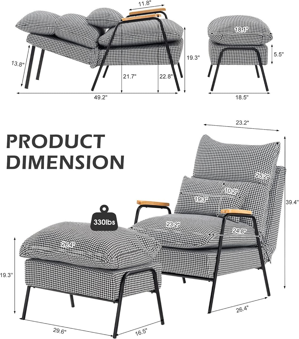 MCombo Accent Recliner Chair with Ottoman, Modern Fabric Armchair, Upholstere...