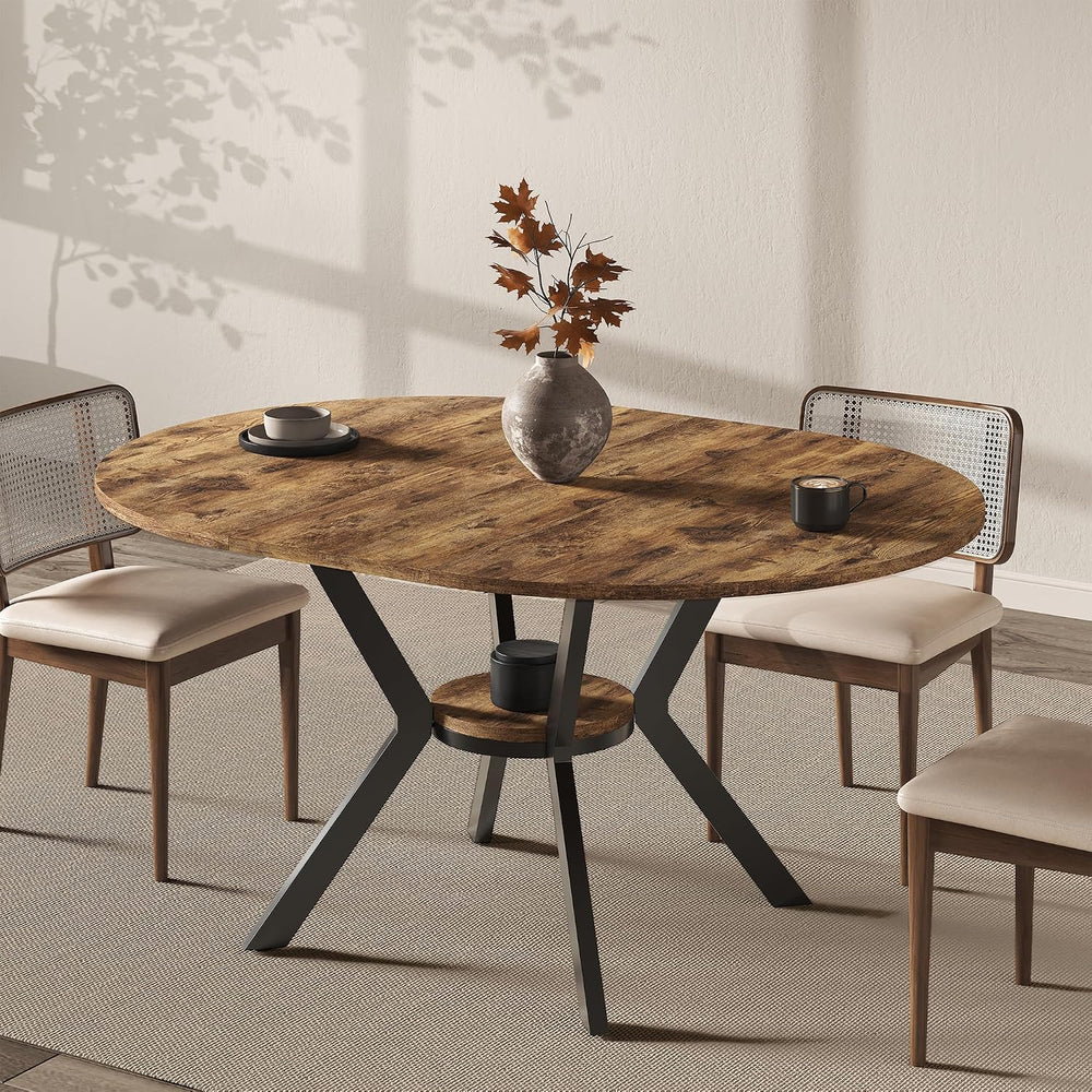 42"-58" Extendable Round Oval Dining Table for 4-6 with Storage Shelf