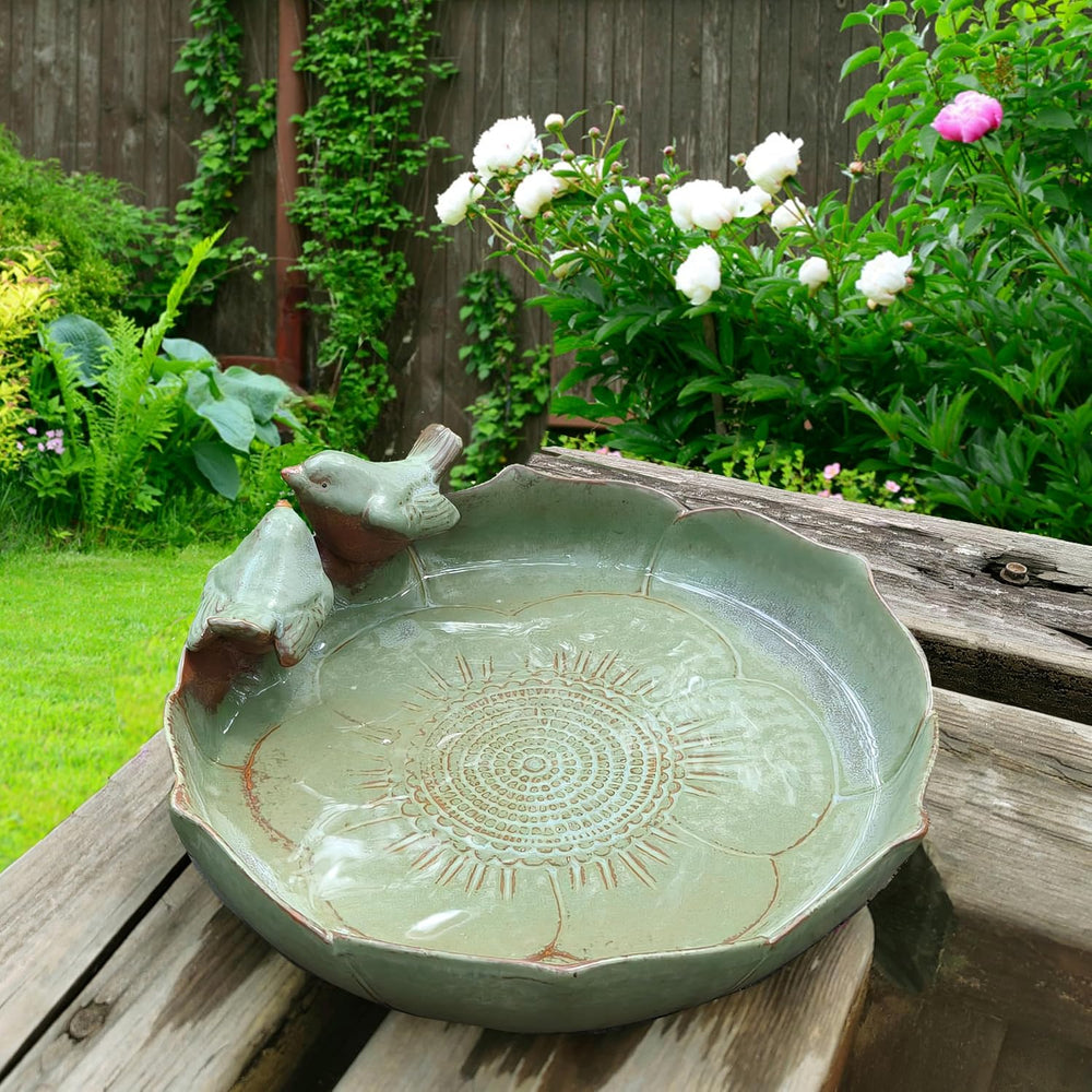 Ceramic Bird Bath for Outside on Ground, 9.45-Inch Birds Bath Bowl Only, Grou...