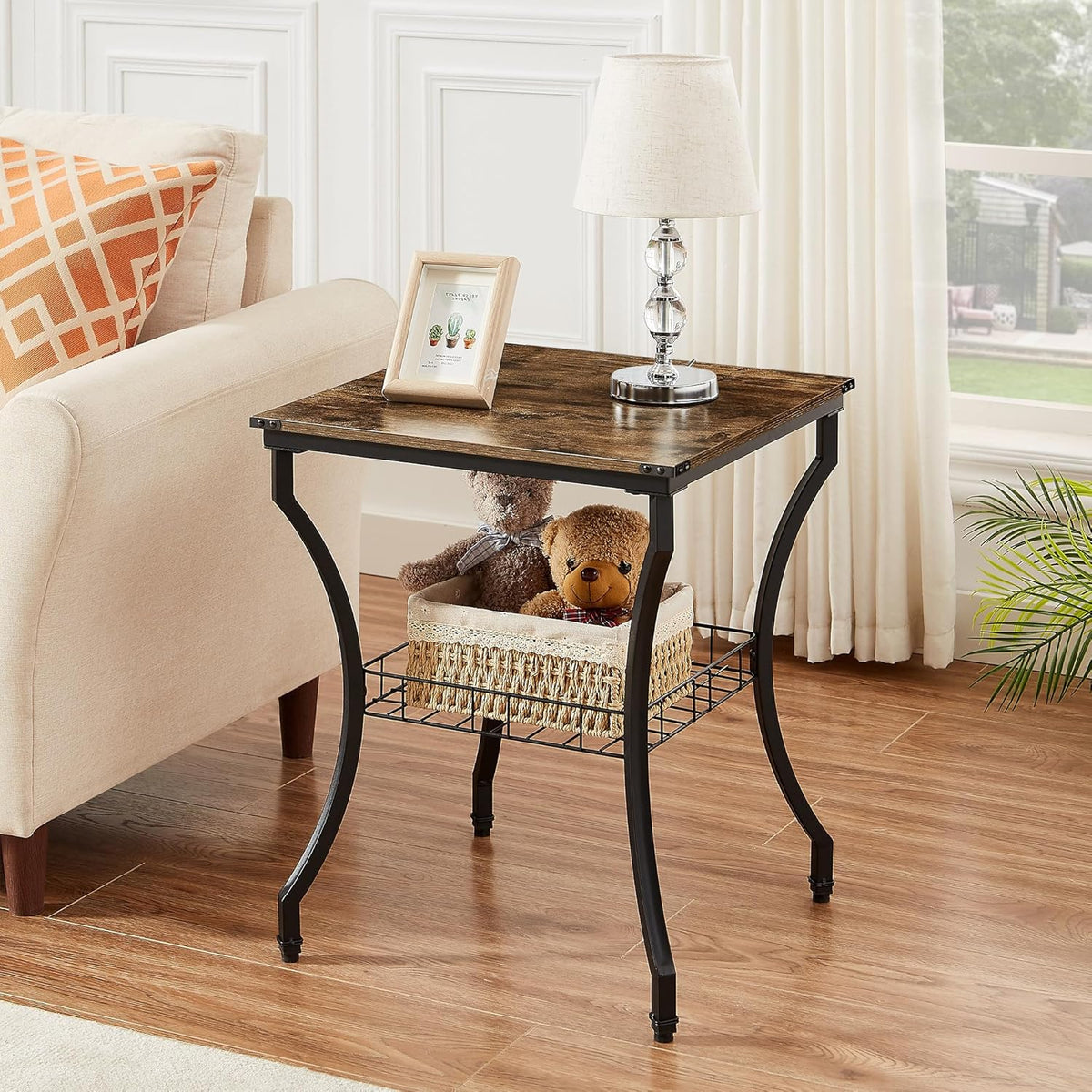 VECELO 3 Pieces Living Room Table Sets, Coffee and End Tables with Open Storage Shelves for Apartment, Home Office, Small Space, Easy Assembly, Brown