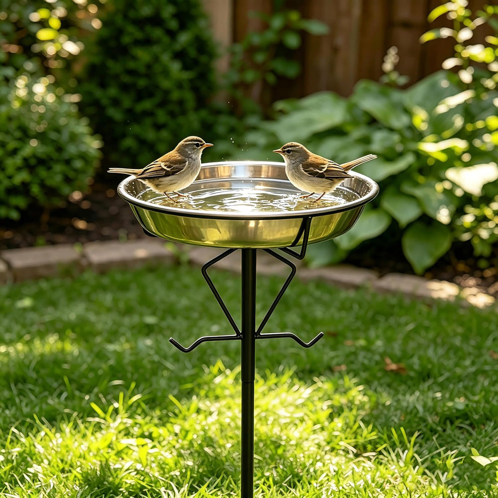 Kingson 35-Inch Outdoor Bird Bath with Metal Ground Stake, 11.6" Rust-Pr...
