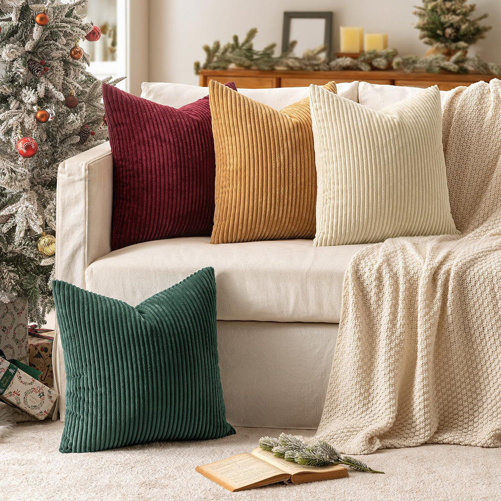MIULEE Corduroy Decorative Throw Pillow Covers Christmas Red Green 18x18