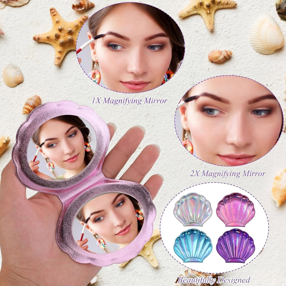 Barydat 24 Set Seashell Compact Mirror Bulk Mermaid Party Favors, 4 Colors