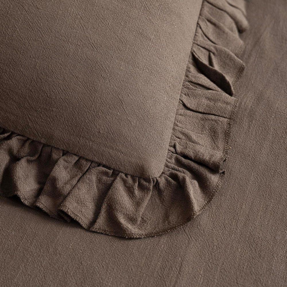 Foindtower Linen Fringe Ruffle Throw Pillow Covers 22×22 Inch Dark Brown
