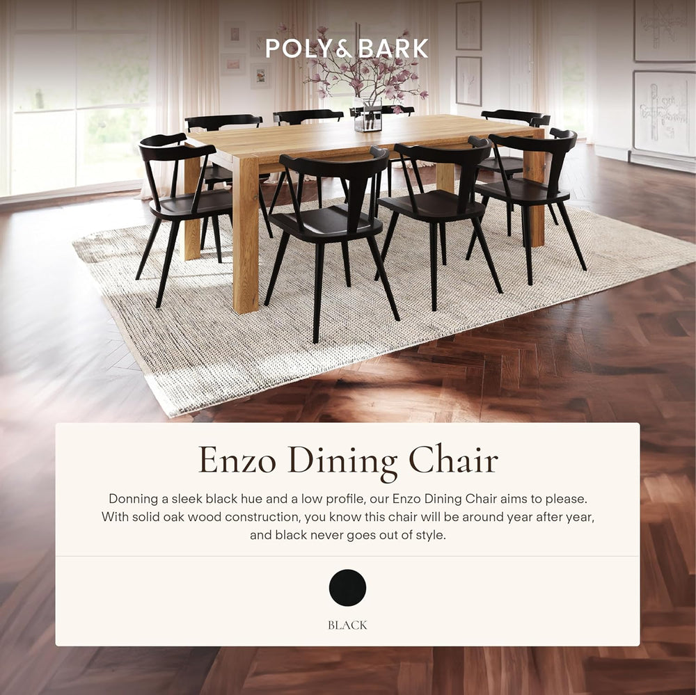 Poly & BARK Mid Century Modern Enzo Black Dining Chair – Solid Oak Wood S...
