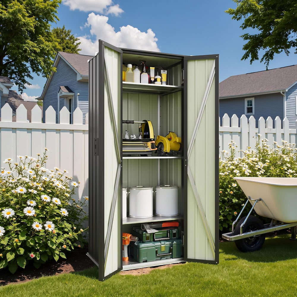 Patiowell 28 Cuft Storage Shed, Outdoor Metal Storage Cabinet, Black