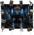 Allenjoy 96" x 72" Halloween Mansion Photography Backdrop with Photo Booth Props, Party Decorations, Supplies and Favors