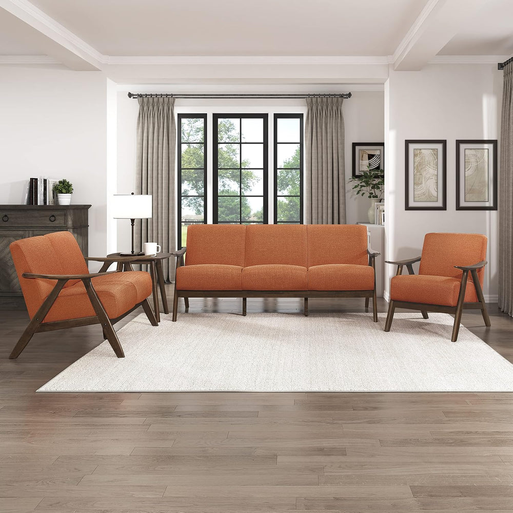 Lexicon Mid Century Modern Accent Chair with Walnut Wood Frame, Orange