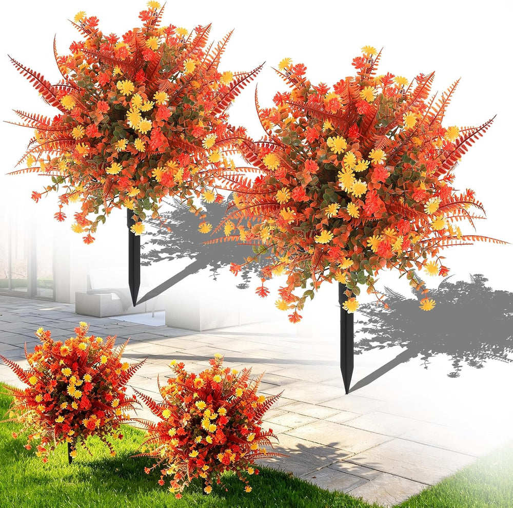 2 PCKS 24" Fall Topiary Ball Flowers with Spike, Artificial Plant for Patio