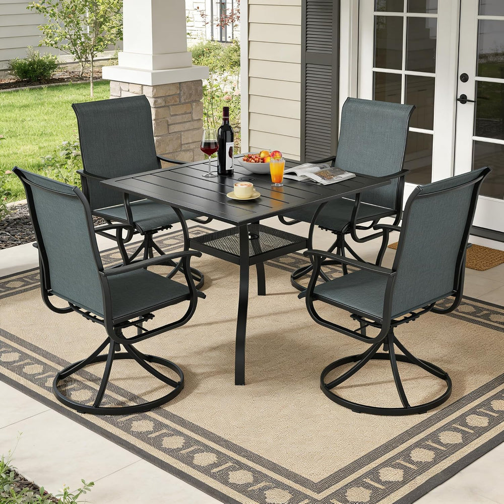 SUNCROWN 5-Piece Outdoor Patio Dining Set, All Weather Square Metal Table &am...