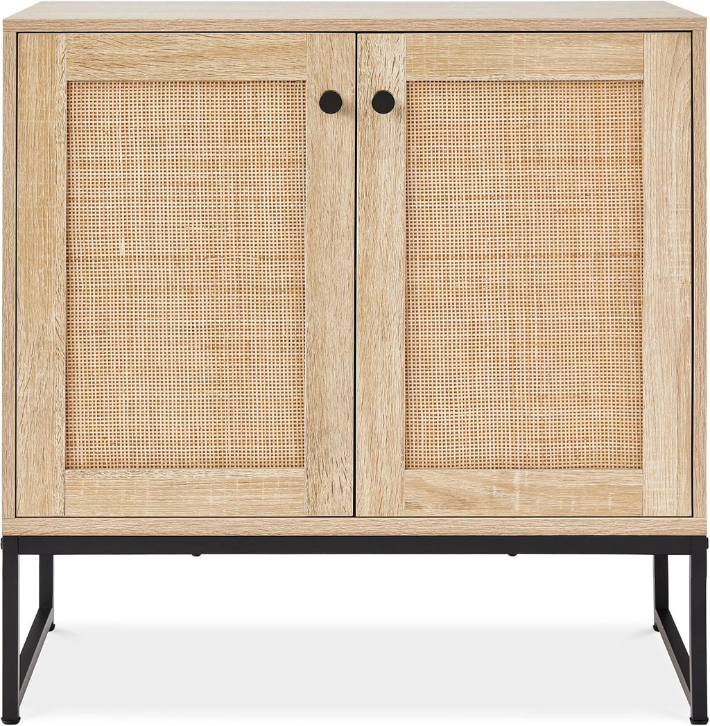 Best Choice Products 2-Door Rattan Storage Cabinet, Accent Furniture, Multifunctional Cupboard for Living Room, Hallway, Kitchen, Sideboard, Buffet Table w/Non-Scratch Foot Pads - Natural