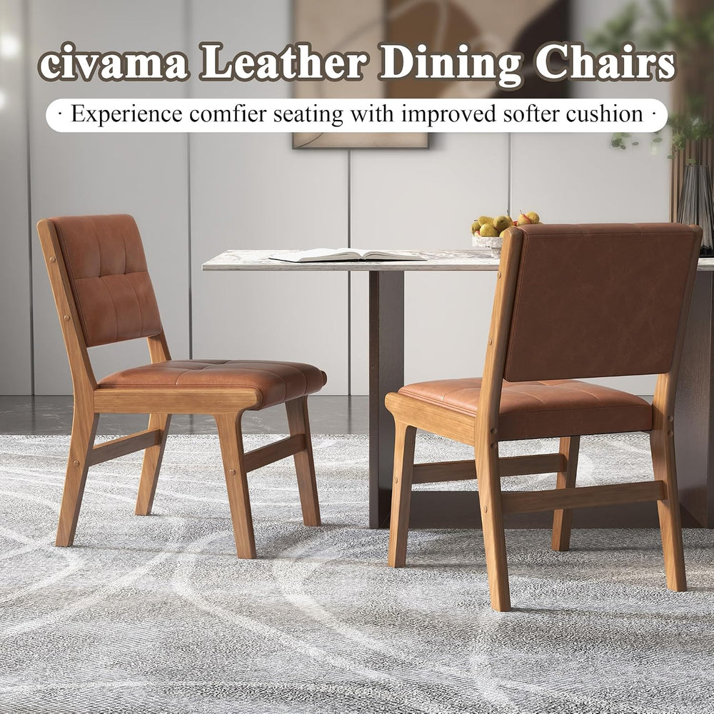 Faux Leather Dining Chairs Set of 2, Comfy Seat, Solid Wood Frame, Brown