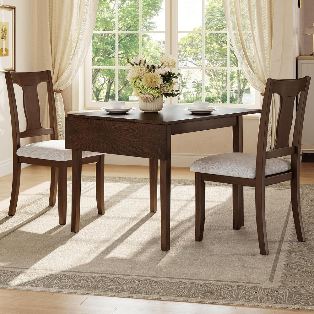 P PURLOVE 3 Piece Kitchen Dining Set, Wood Dining Table Set, Brown+Beige