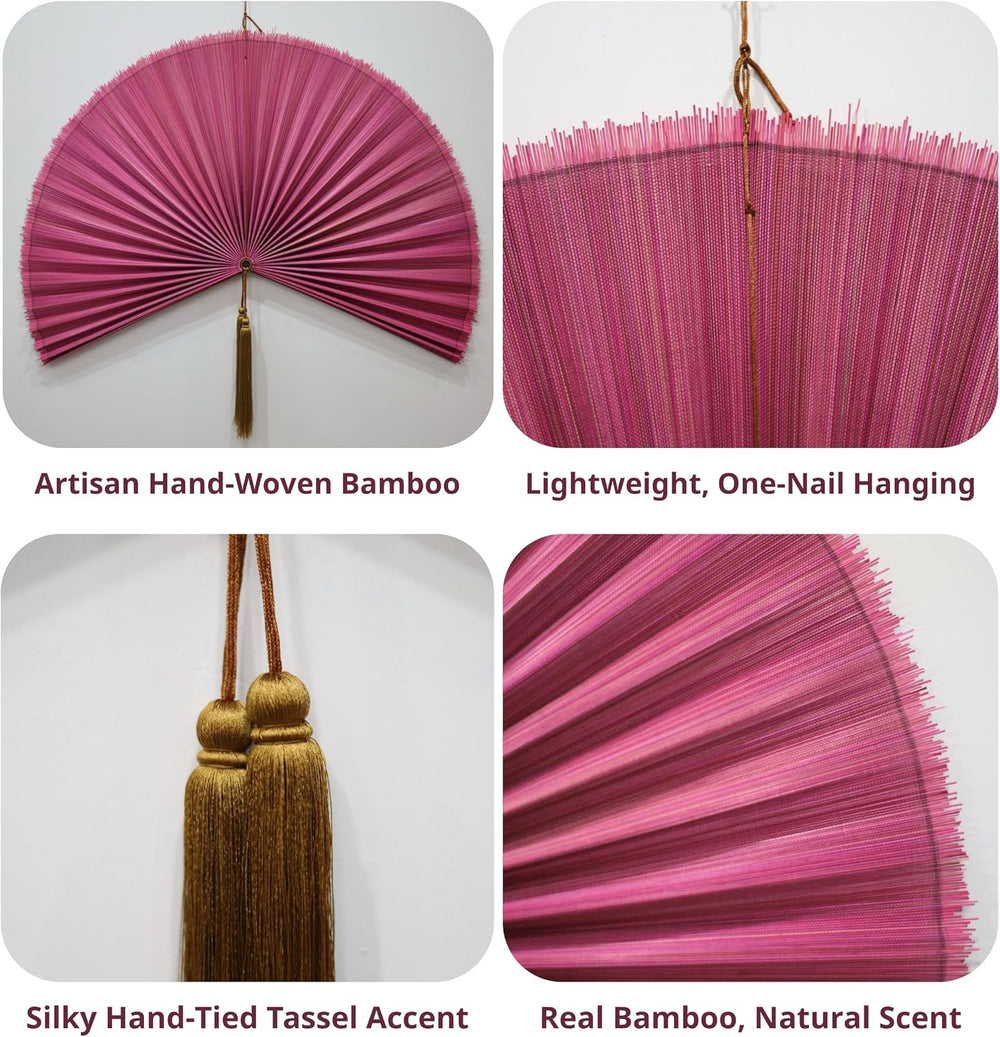 SUCHUBU Pink Bamboo Wall Fan Decor 47 Inch, Large Japanese Fan Wall Art for A...