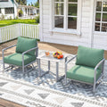 3 Piece Patio Outdoor Aluminum Swivel Rocking Chair with Coffee Table and 6.7" Thickened Cushions, All Weather Outdoor Furniture Chairs for Garden, Poolside, Deck-White