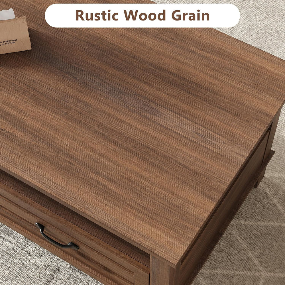 47 Inch Farmhouse Coffee Table, Rustic Wood Center Table with 2 Storage Drawe...