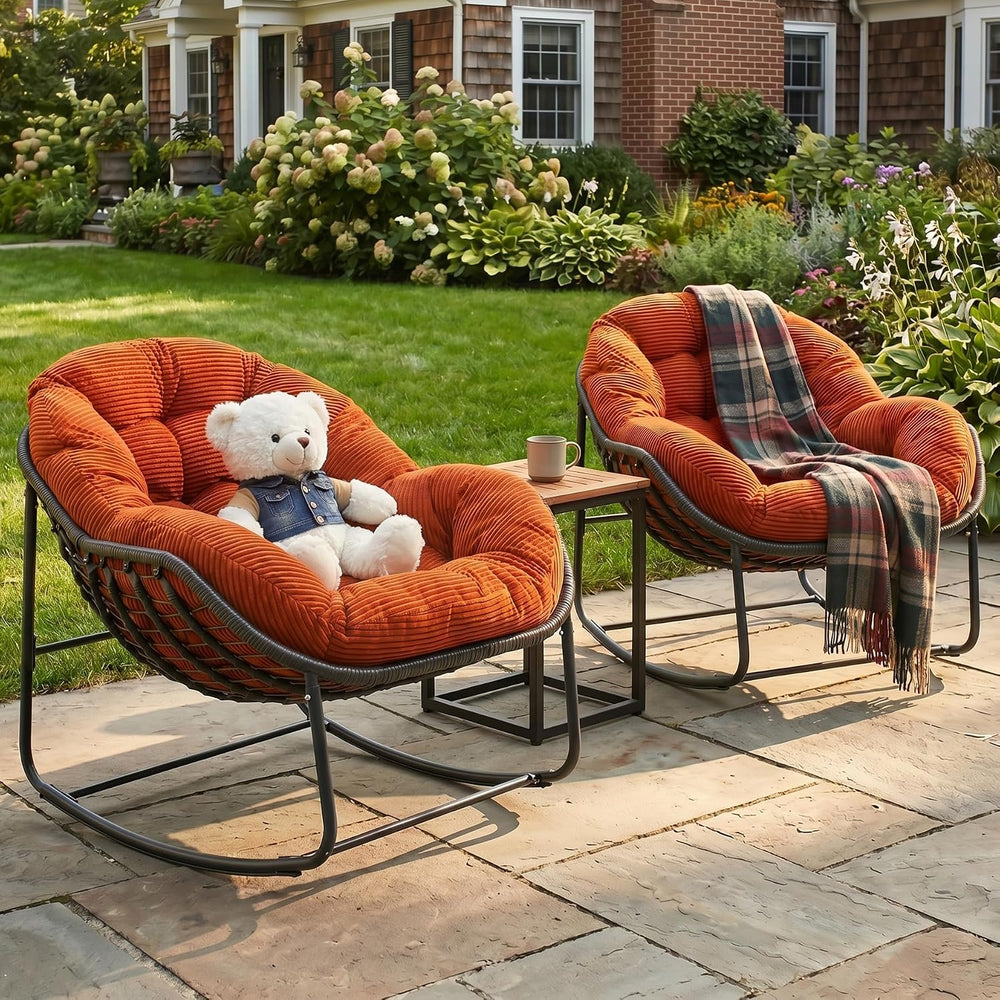 Large Egg Shaped Rocking Chair with Thick Cushion, Indoor Outdoor Papasan Cha...