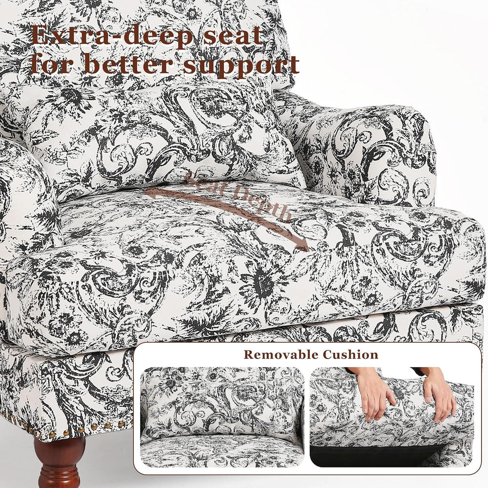 Floral Accent Chair, Chenille Upholstered Armchair, Rococo Black
