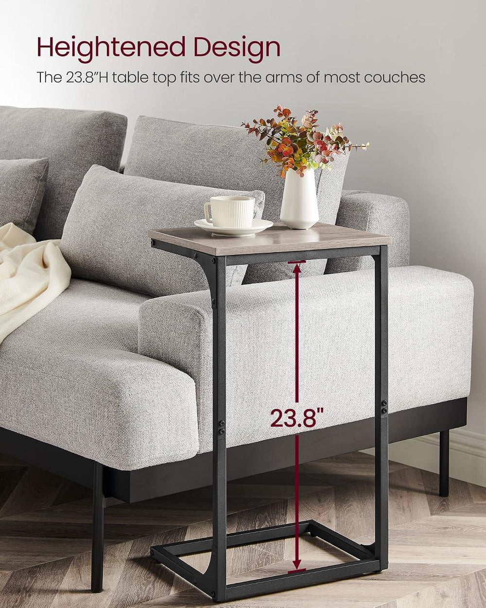 VASAGLE C-Shaped End Table, Set of 2, Couch Side Table with Metal Frame
