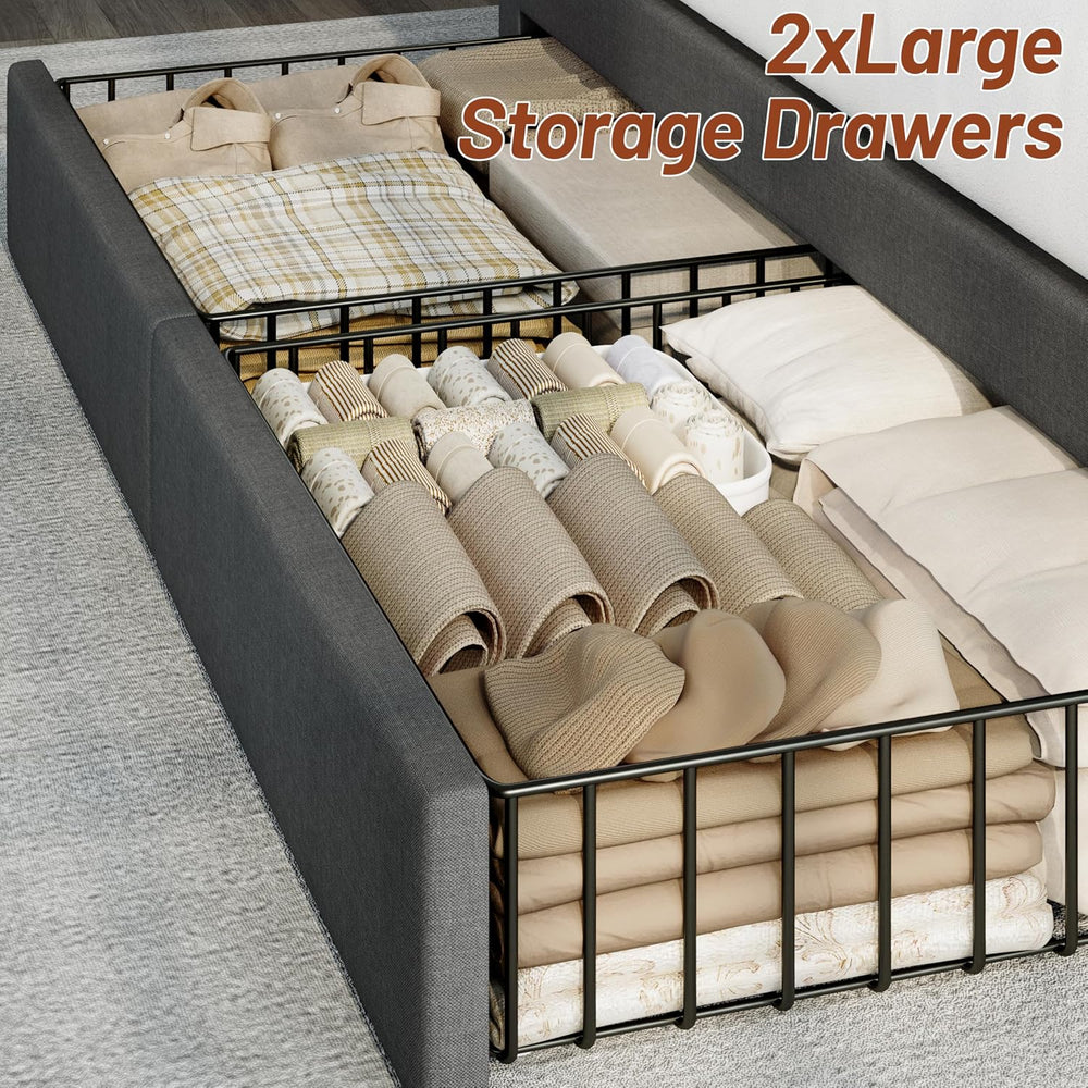 CypBed King Bed Frame with 4 Storage Drawers and Headboard,Charging Station