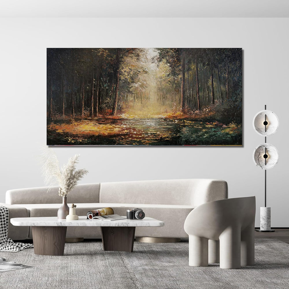 Large Canvas Wall Art Decoration Yellow Forest Landscape Wall Art 29"x58...