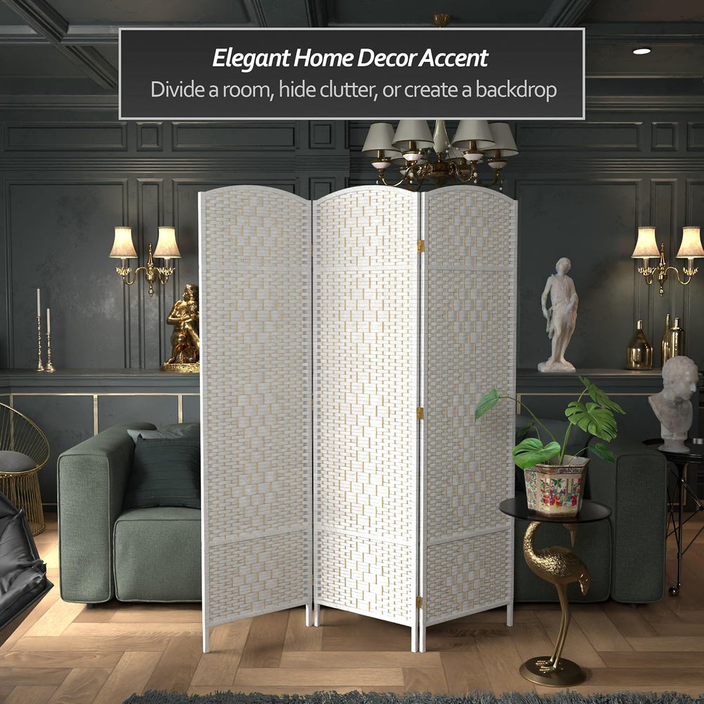 Red Lantern 6 ft. Tall Diamond Weave Fiber Room Divider - White - 3 Panel