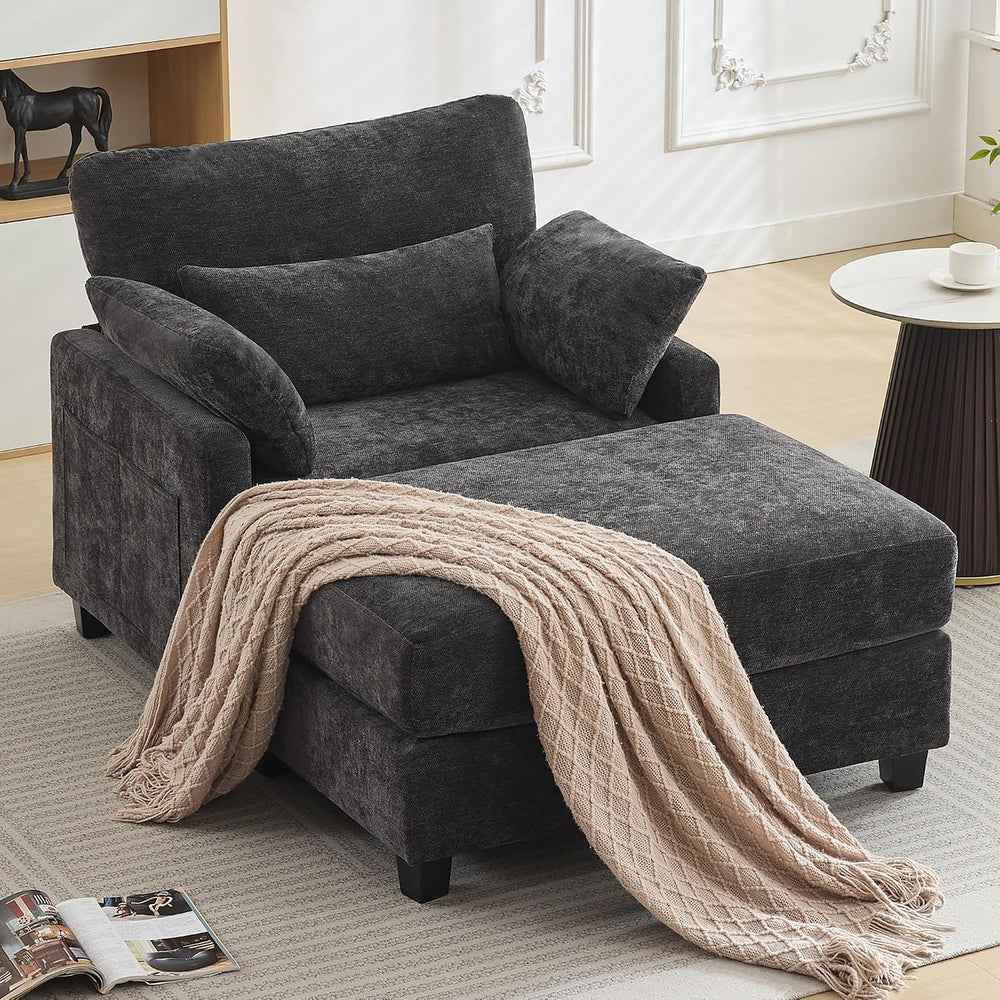 WUTUTUEE 57.5" Oversized Chaise Lounge with Ottoman Indoor, Grey Reading...