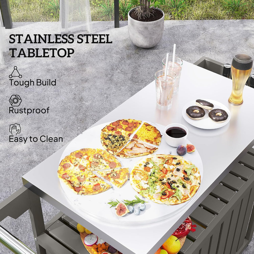 Outsunny Outdoor Bar Cart with Storage Cabinet Kitchen Island Dark Gray