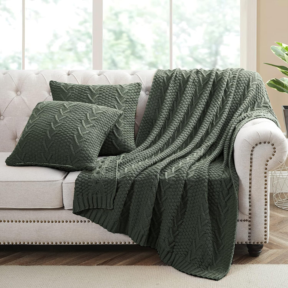 Aormenzy Knitted Throw Blanket (50" x 60") and 2 Pillow Covers (18&...