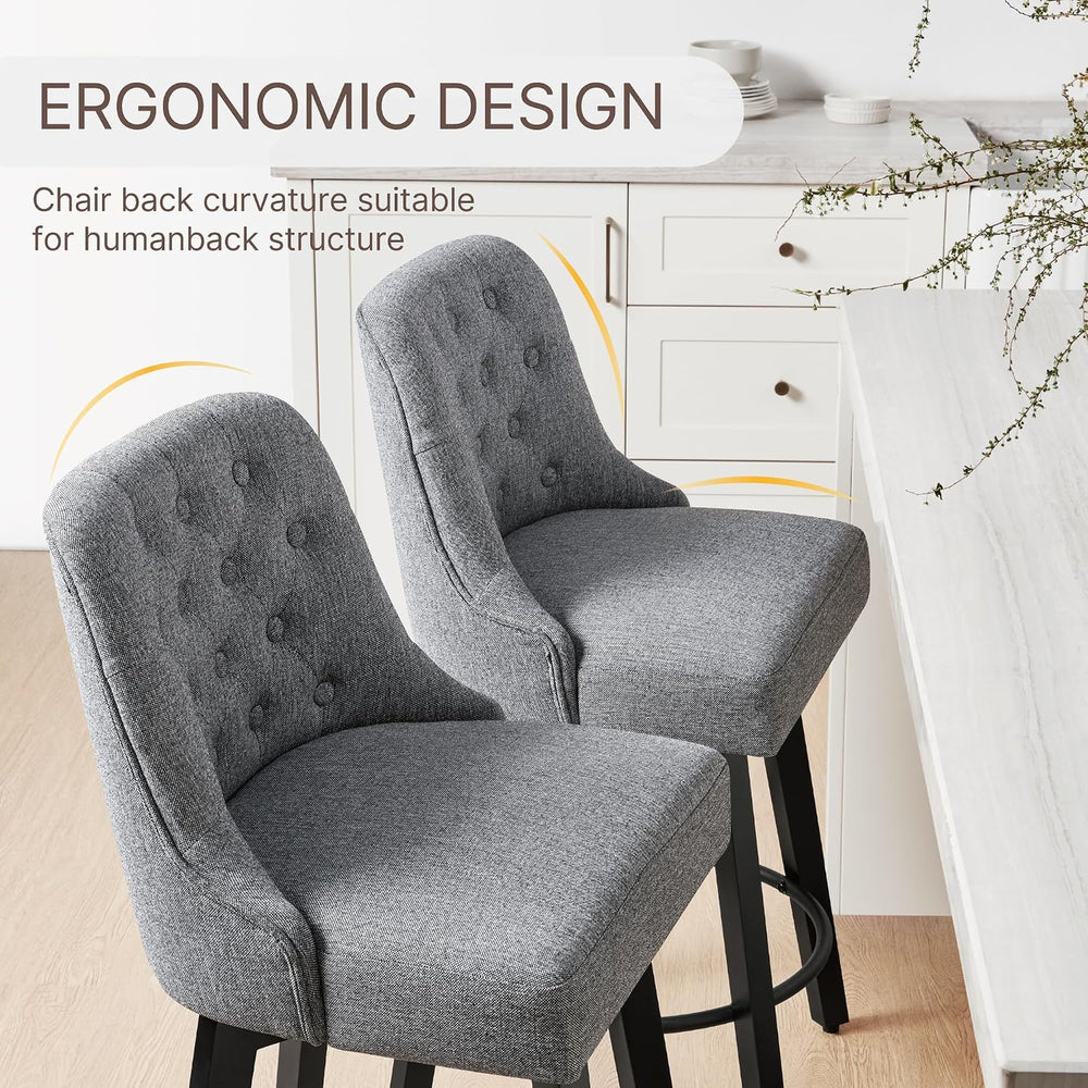 KISLOT Swivel Barstools, 26" Counter Height,2-Pack,Gray