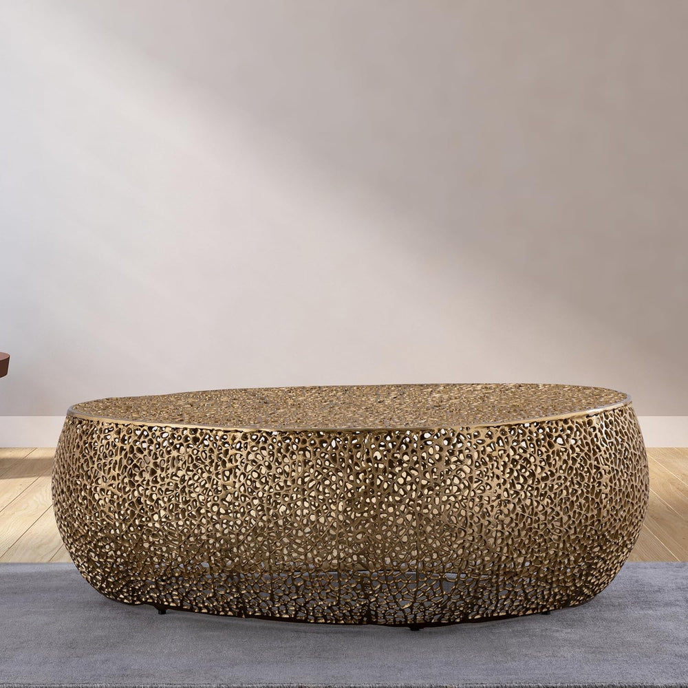 50" Gold Aluminum Oval Coffee Table