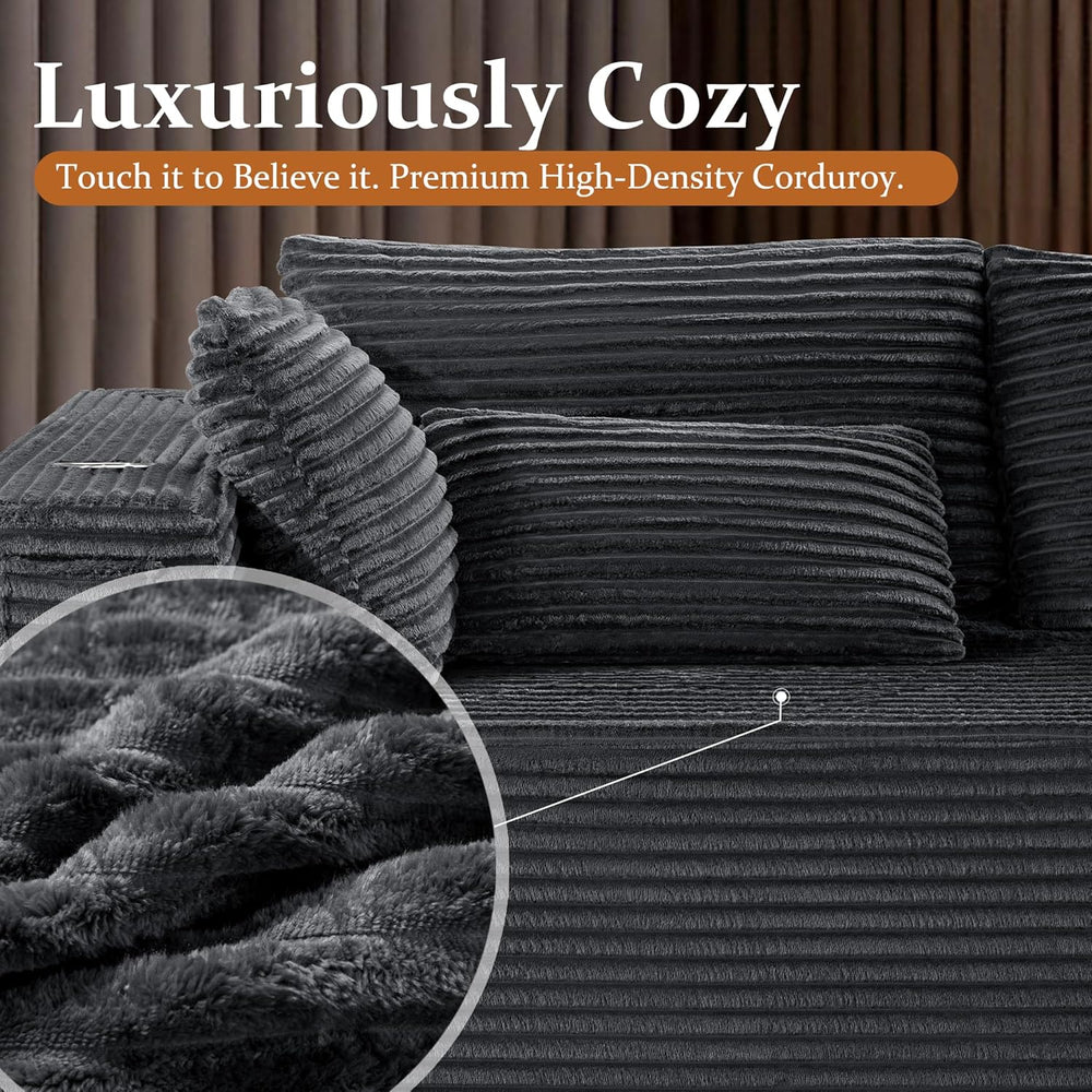 108" Oversized Cloud Sectional Couch, Comfort U Shaped Boneless Couch fo...