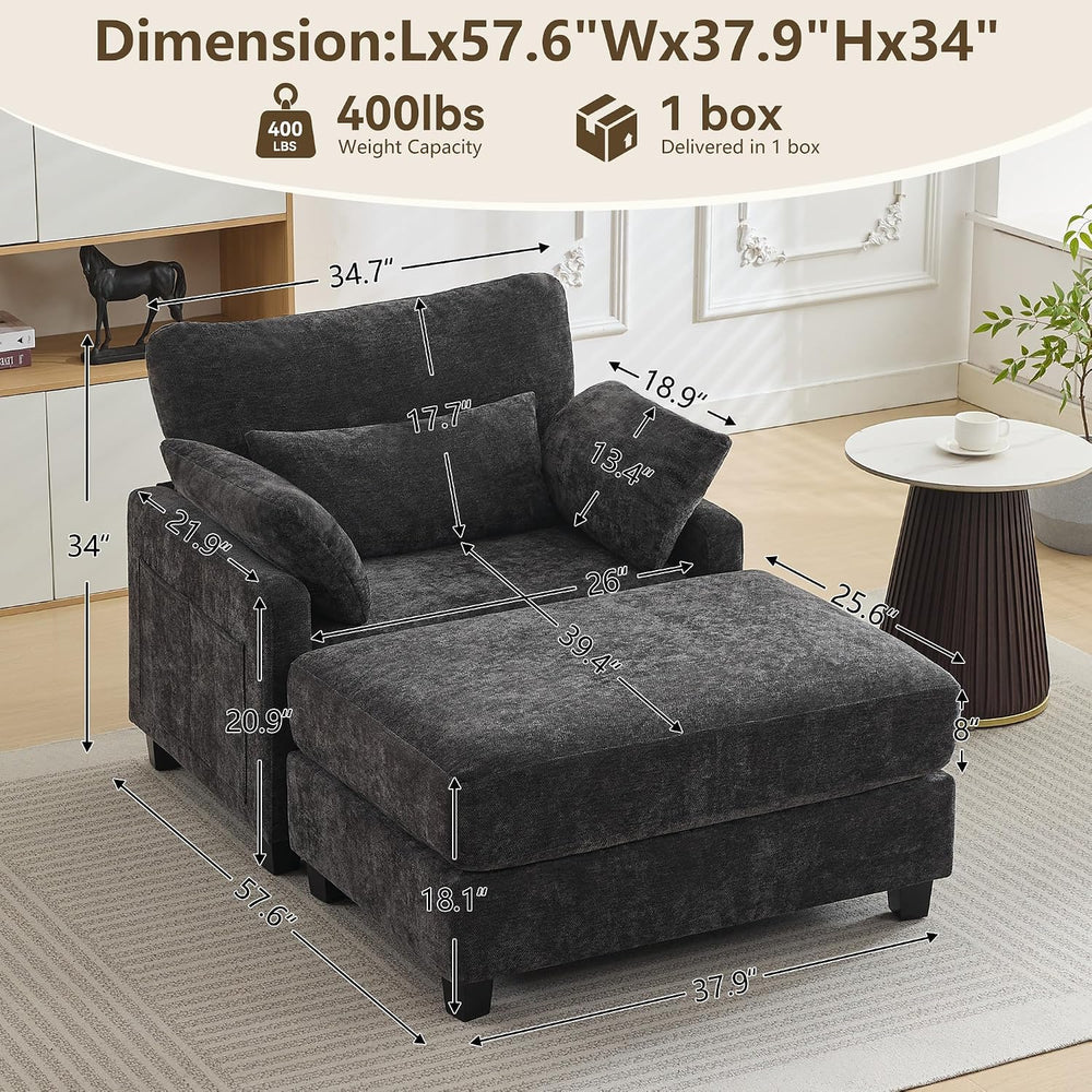 WUTUTUEE 57.5" Oversized Chaise Lounge with Ottoman Indoor, Grey Reading...