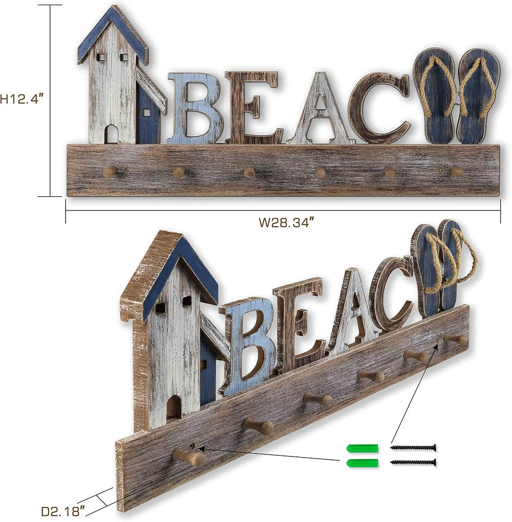 SAILINGSTORY Beach Sign Coat Rack Wall Mounted Coat Hanger Beach Decor