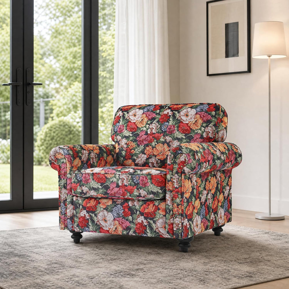 Folral Accent Chair, Comfy Reading Armchair, Black