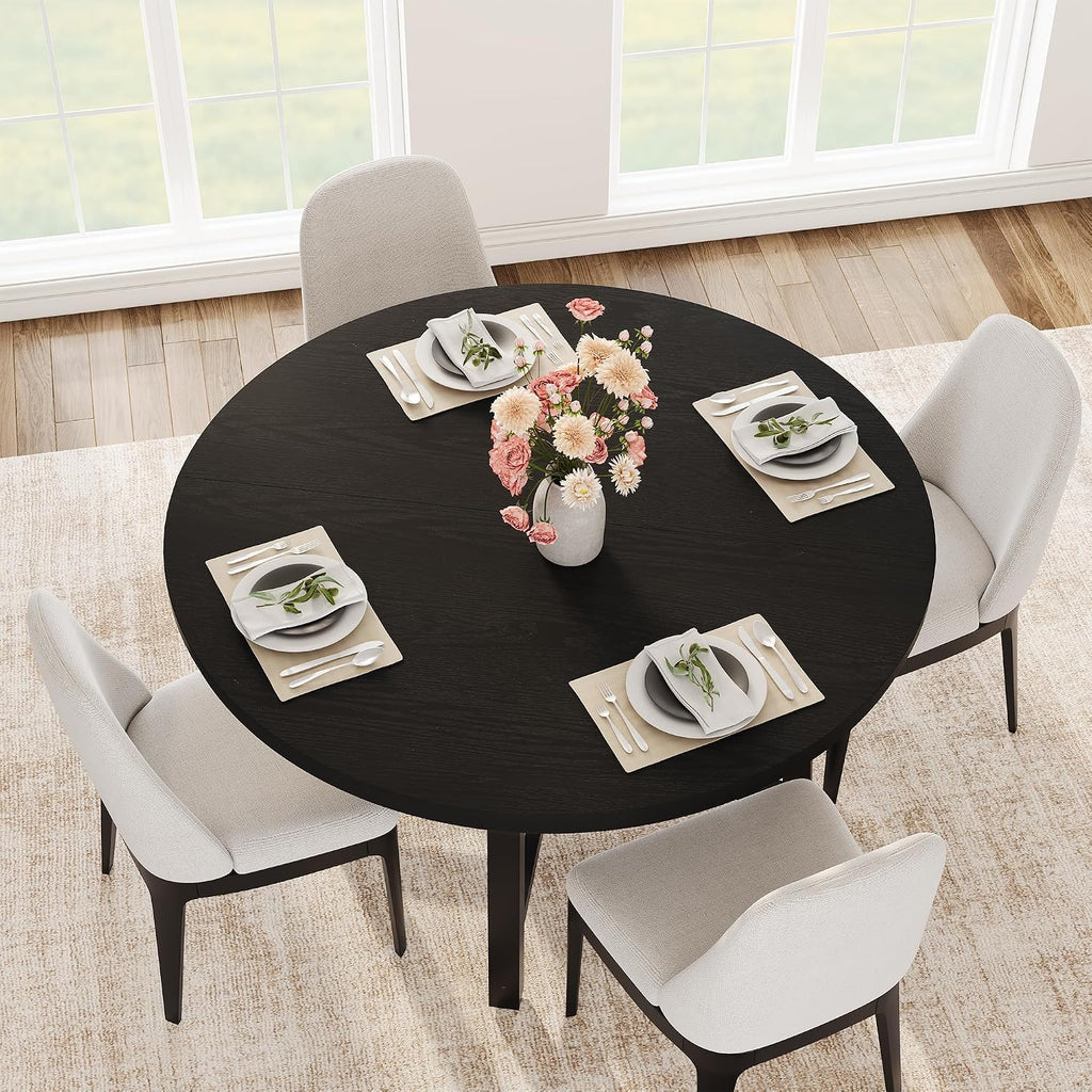 IDEALHOUSE 47" Round Dining Table for 4, Kitchen Dining Room Table with Sturdy Metal Frame, Wood Circle Kitchen Table for Space Saving -Black (No Chairs)