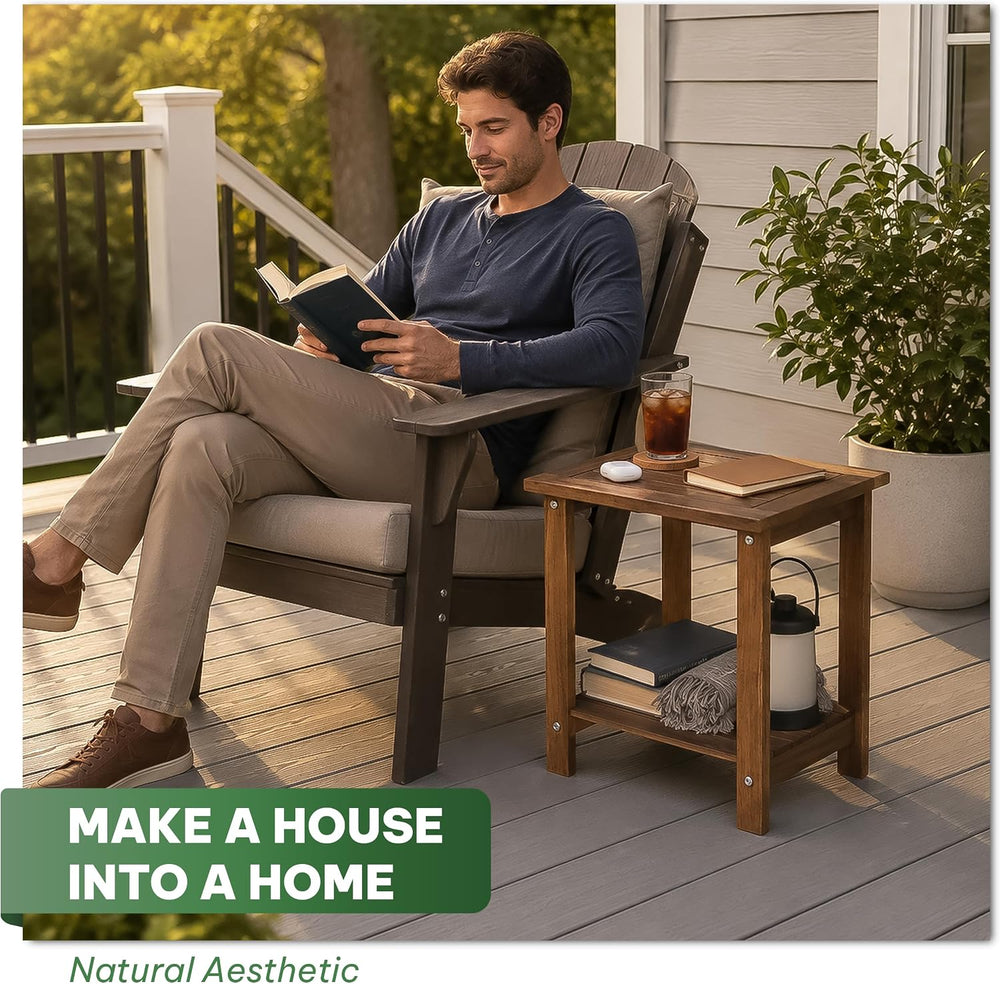 Acacia Wood Adirondack Side Table, 2-Tier Outdoor End Table - Walnut