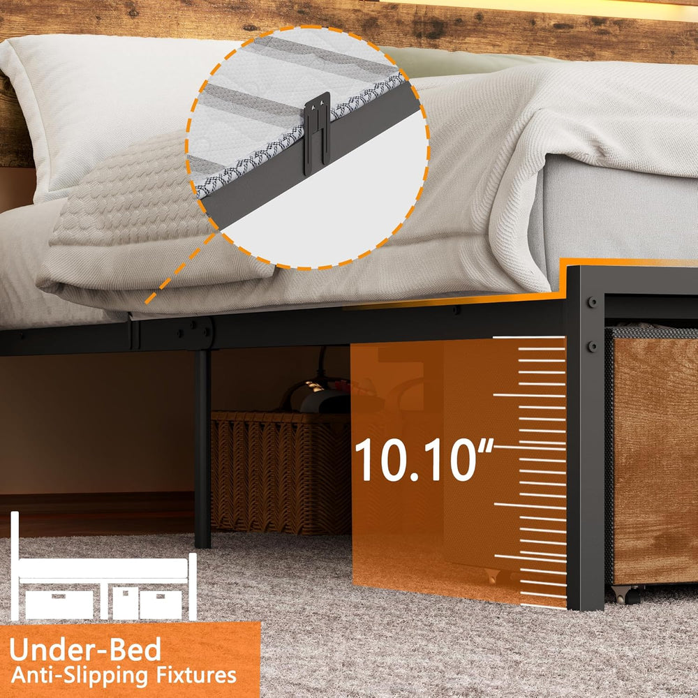 Forestell Full Size Bed Frame with Wood Headboard,2 Storage Drawers & Shelf