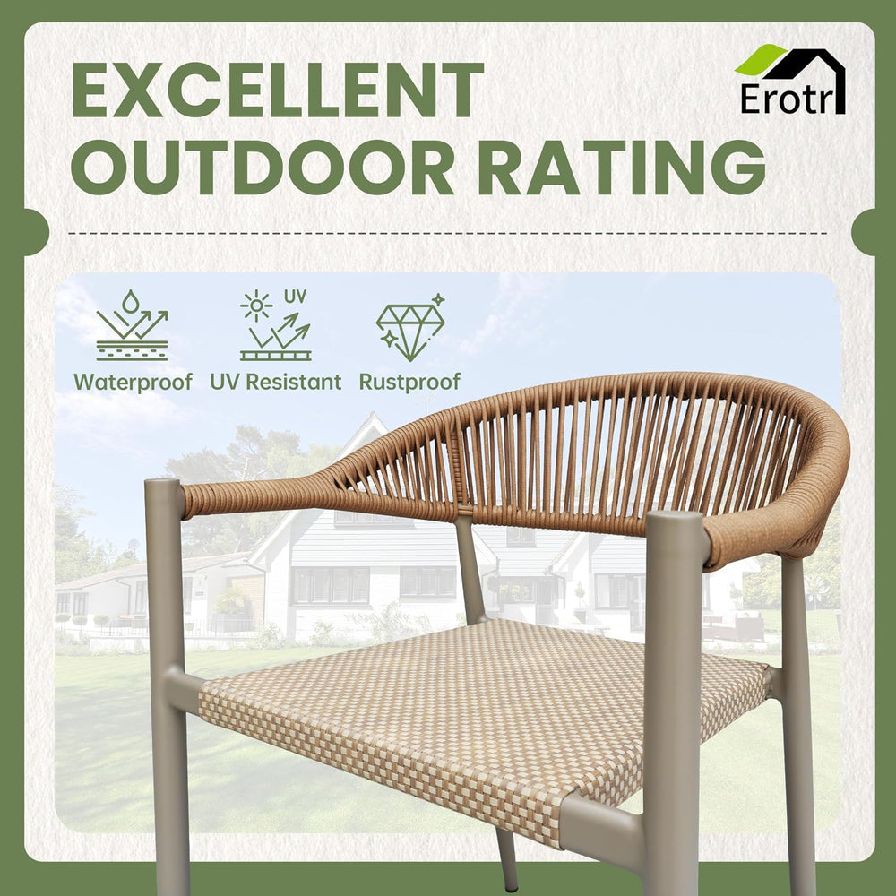 8 Pcs Stackable PE Rattan Patio Dining Chairs with Arms, Light Brown