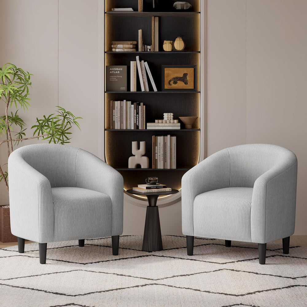 Yaheetech Compact Corduroy Accent Chairs Set of 2 for Bedroom, Light Gray