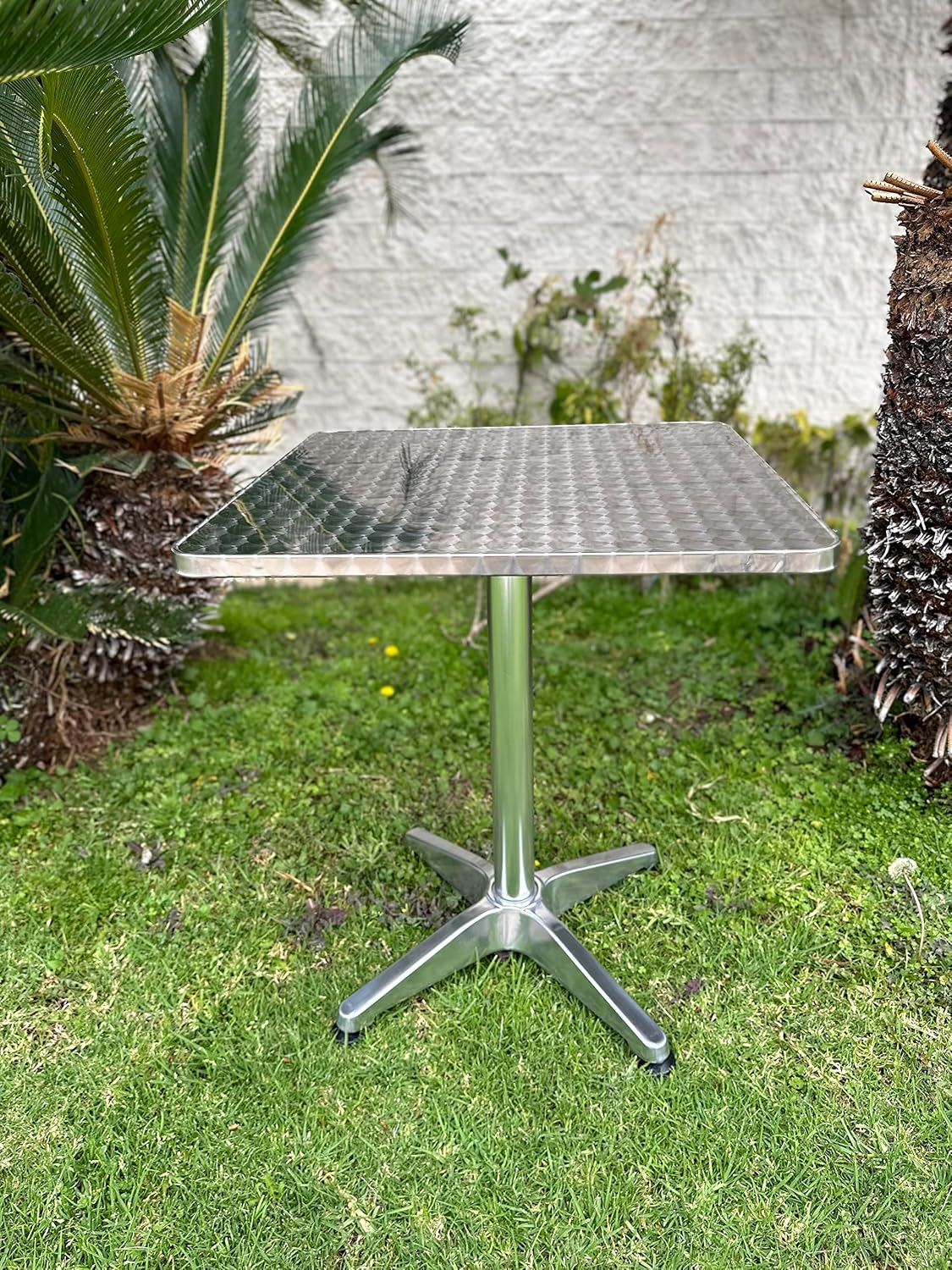 BTEXPERT Set of 2, Indoor Outdoor 23.75" Square Restaurant Table for Patio Stainless Steel Silver Aluminum Furniture with Base